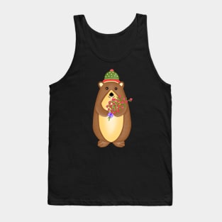 Cute groundhog with flowers bouquet. Tank Top